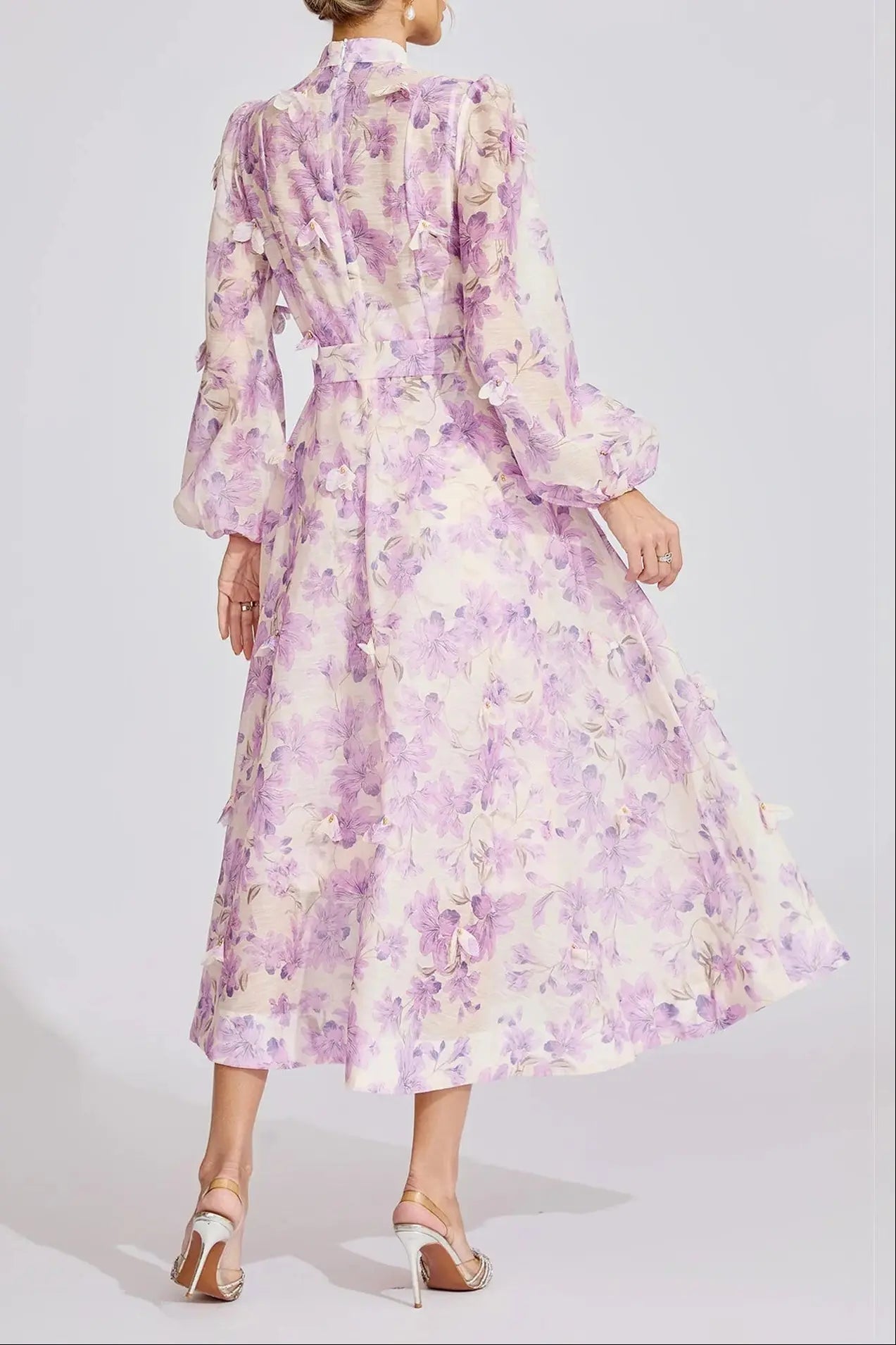 simona Floral print lantern sleeve Maxi Dress in purple Avalabel