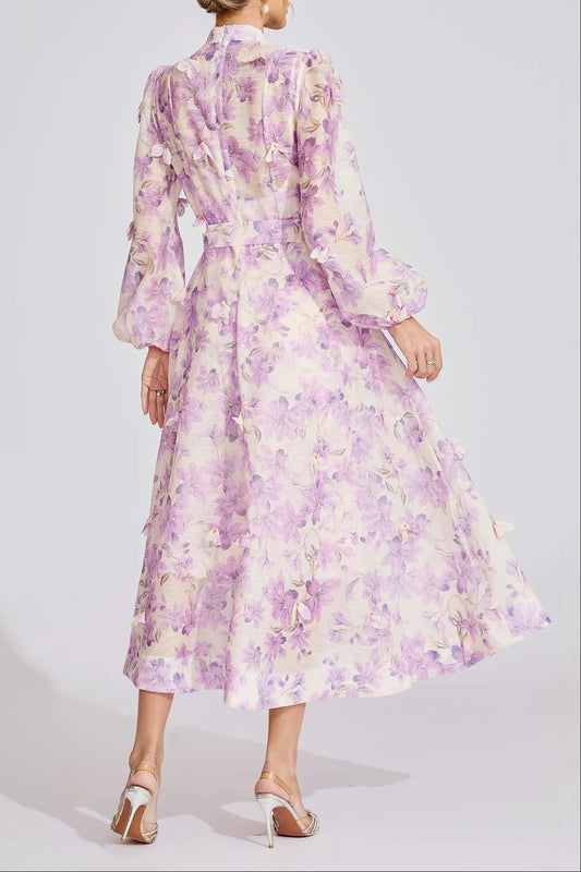simona Floral print lantern sleeve Maxi Dress in purple