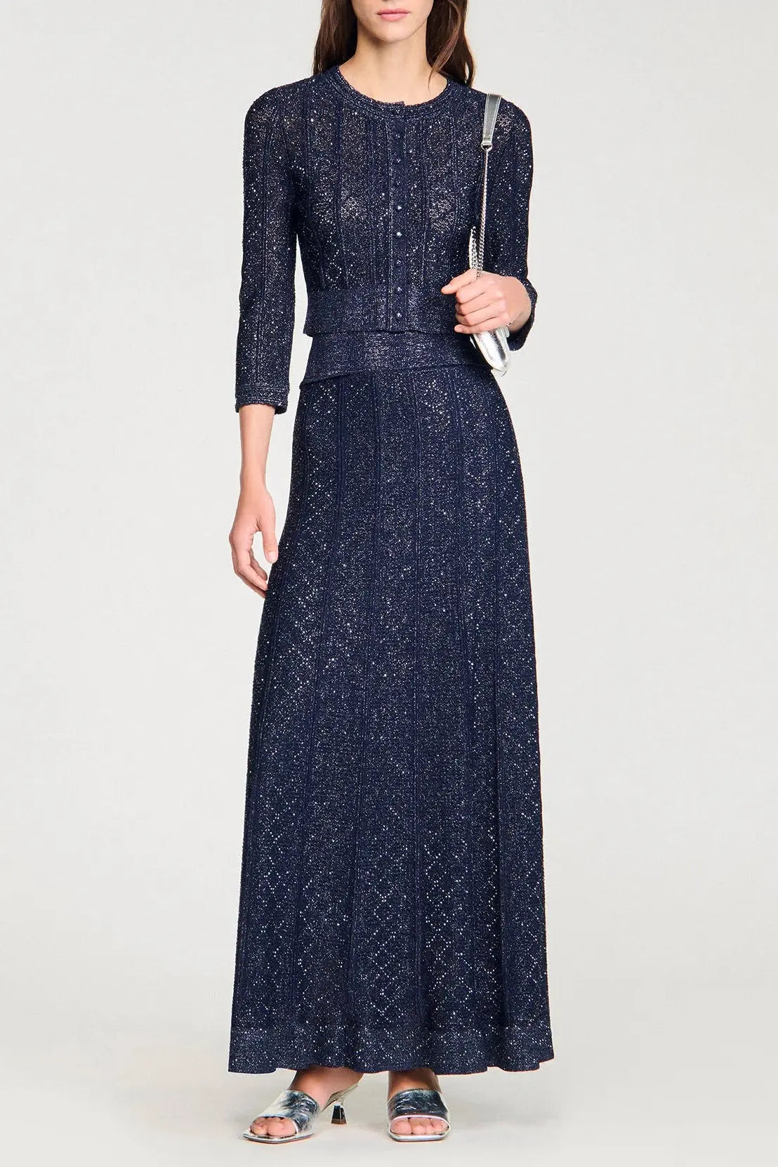 alexandra Strass knit cropped cardigan in navy blue Avalabel