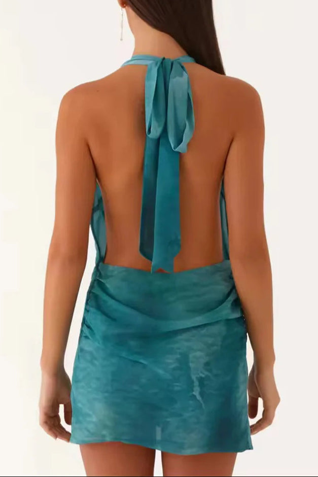 Teal Beach Halter Neck Mini Dress Avalabel