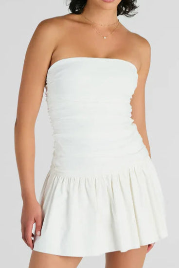 Strapless Mini Skater Dress in White Avalabel