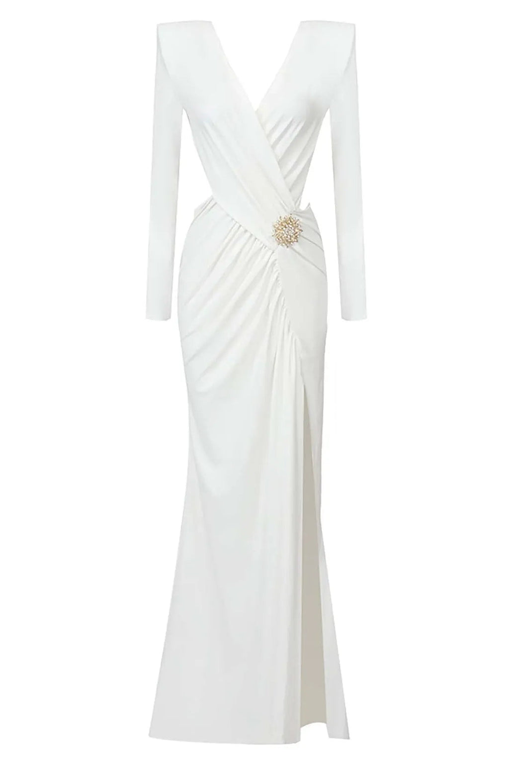 Vanessa V-neck Ruched Cutout Maxi Dress in White Avalabel