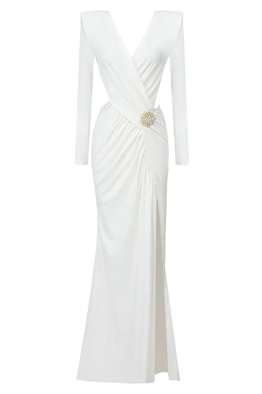 Vanessa V-neck Ruched Cutout Maxi Dress in White Avalabel