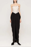 sharon Lace Beaded embellished Strapless Maxi Dress in black Avalabel