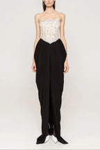 sharon Lace Beaded embellished Strapless Maxi Dress in black Avalabel