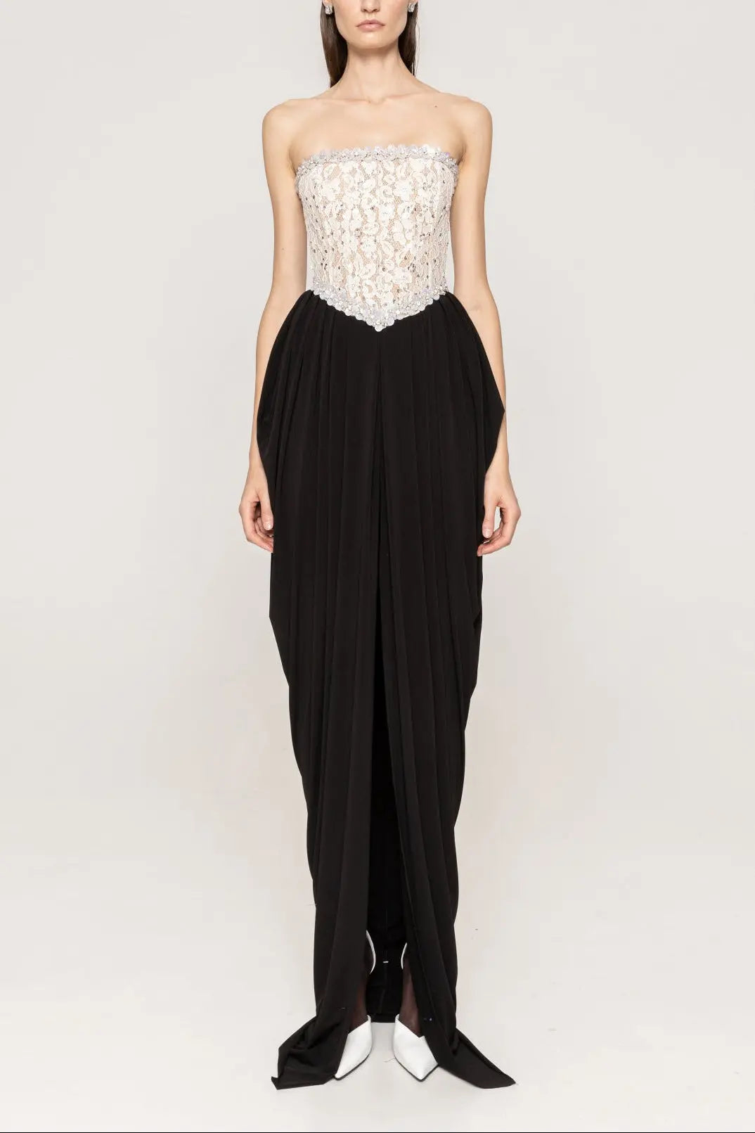 sharon Lace Beaded embellished Strapless Maxi Dress in black Avalabel