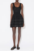 Ribbed Pointelle Knit Mini Dress in Black Avalabel