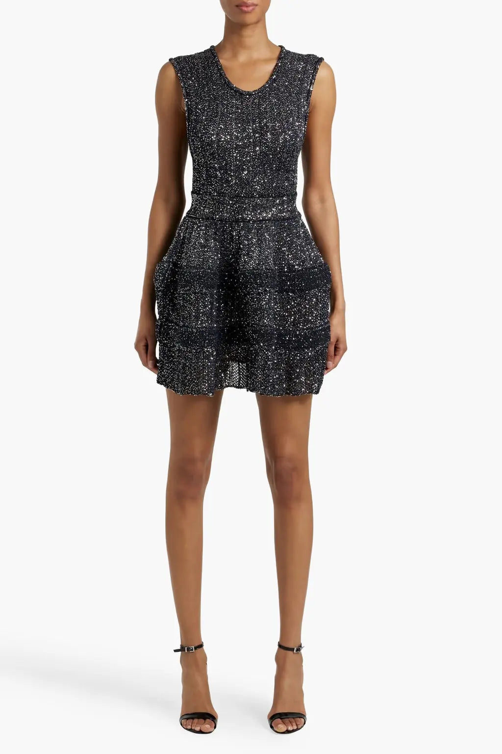 rebecca sequin stretch-knit mini dress in black Avalabel