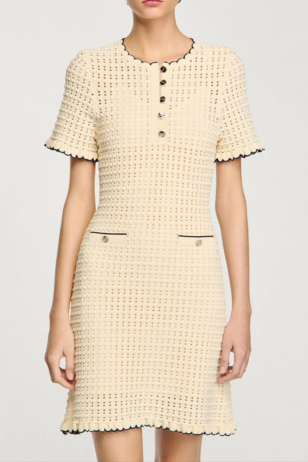 Simona Hollow Knit Mini Dress in Apricot Soraya