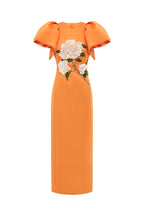 Edwina Embellished Maxi Dress Hydrangea Print in Tangerine Avalabel