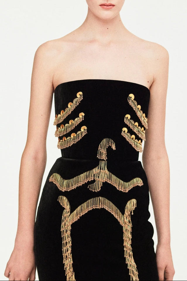 yuri Skeleton tassel embellished Bustier mini Dress in black Avalabel