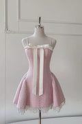 TWEED BOW MINI DRESS IN PINK Avalabel