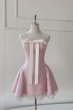 TWEED BOW MINI DRESS IN PINK Avalabel