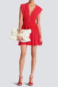 V-Neck Sleeveless Flared Knit Mini Dress in Red Avalabel
