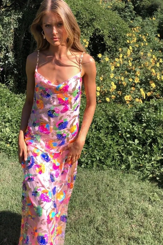 Fanny Embroidered Sequins Backless Maxi Dress Avalabel