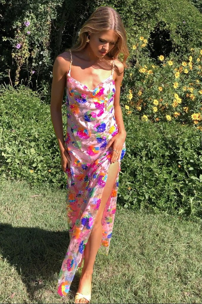 Fanny Embroidered Sequins Backless Maxi Dress Avalabel