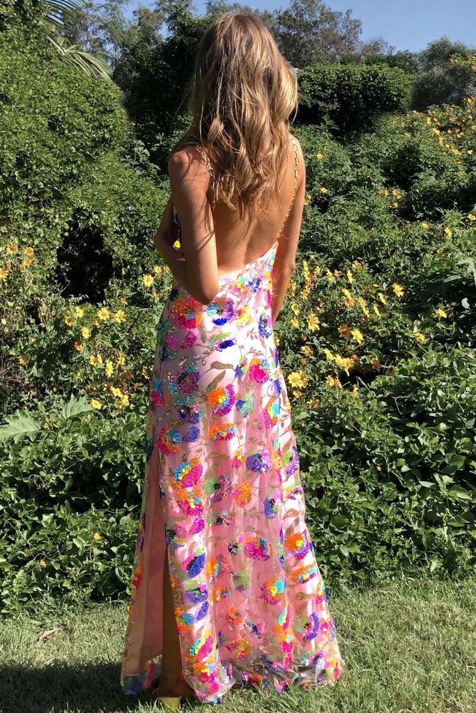 Fanny Embroidered Sequins Backless Maxi Dress Avalabel