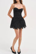 Lace Hollow Sleeveless Mini Dress in Black Avalabel
