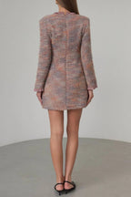 xylia bow v-neck long sleeve mini dress in multicolor Avalabel