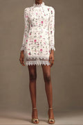 sebastiane Lace-trim long-sleeve floral midi dress in white Avalabel