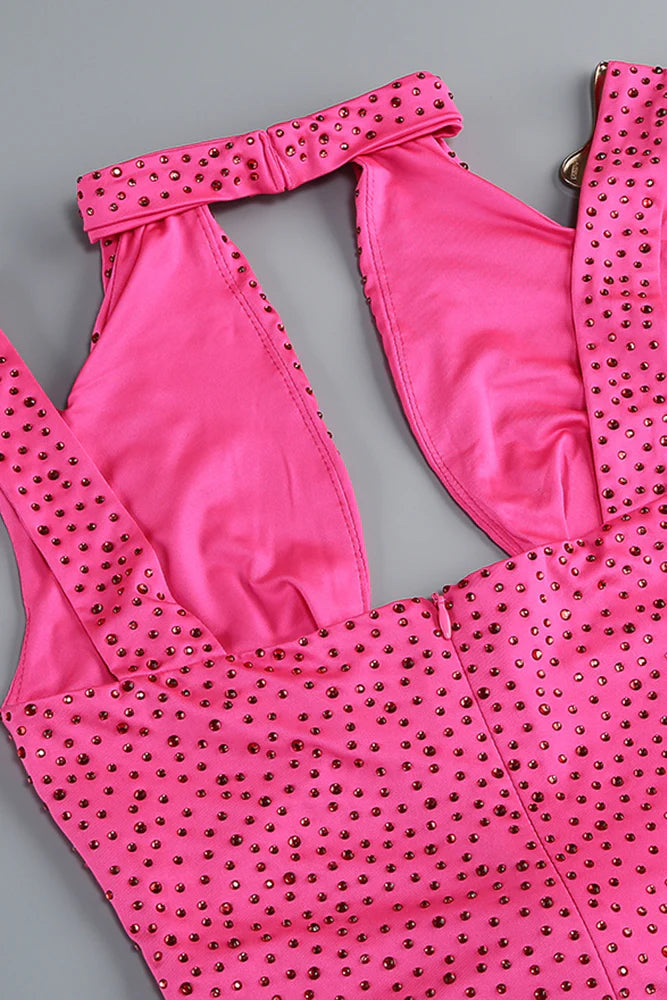 Claire Crystal Embellished Cutout Maxi Dress in Rose Red Avalabel