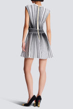 Two-Tone V-Neck Sleeveless Flared Knit Mini Dress Avalabel
