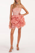 Georgia Appliquéd Organza Coral Mini Dress Avalabel