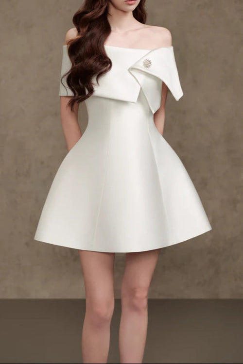 Brianna One-Shoulder Satin Mini Dress in Apricot Avalabel
