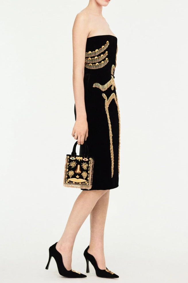 yuri Skeleton tassel embellished Bustier mini Dress in black Avalabel