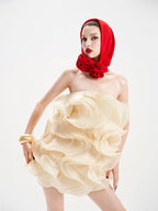 verna Multi-layered 3d pleated mini dress in beige Avalabel