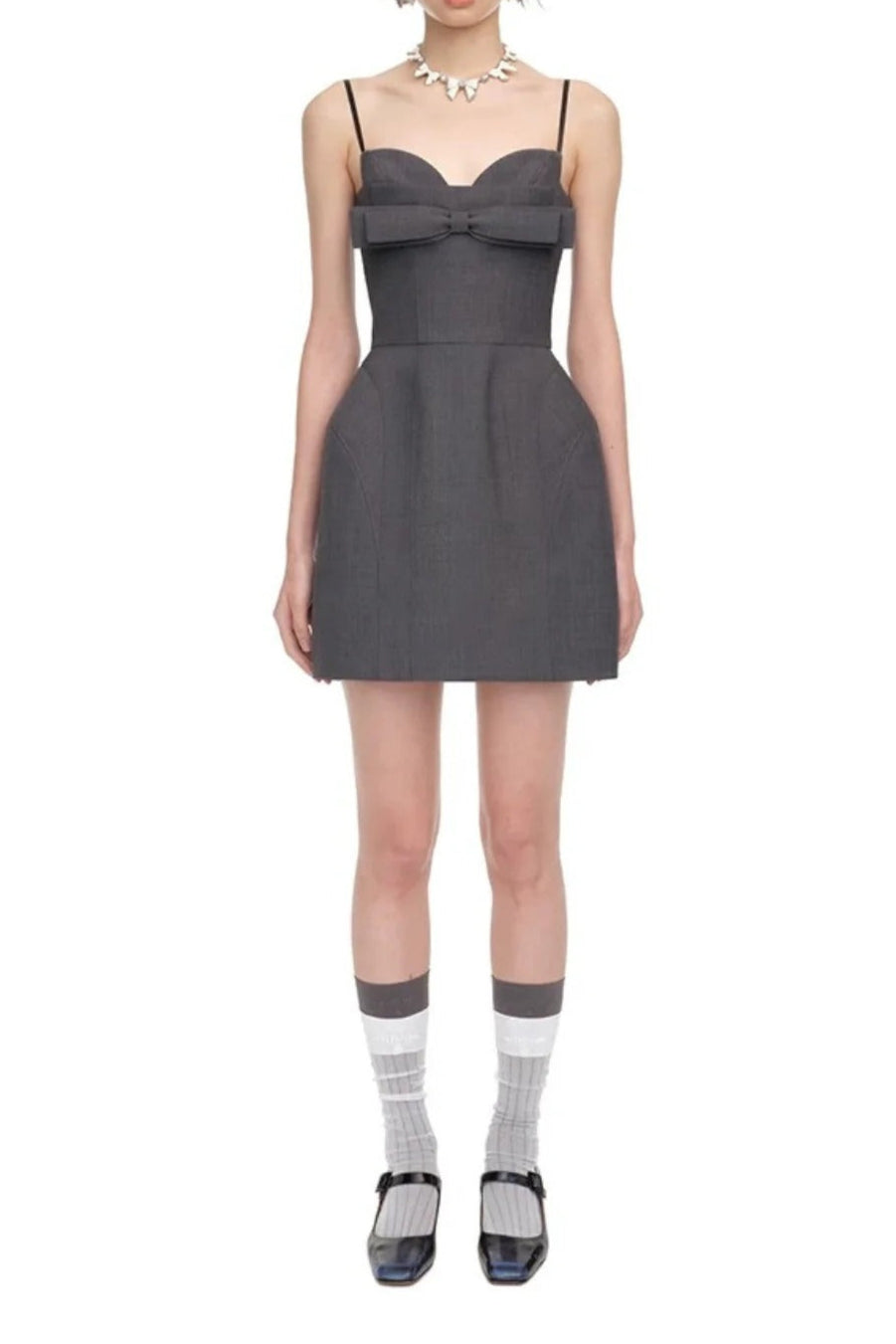 Arabela Bow-Embellished Mini Dress in Grey Avalabel