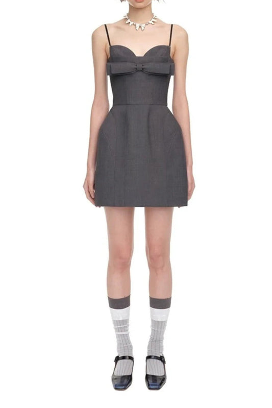 Arabela Bow-Embellished Mini Dress in Grey
