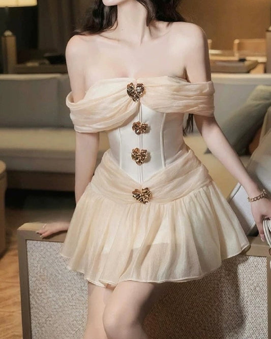 Emerald Fit and Flare Corset Waist Chiffon Mini Dress