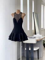 Jessica Sequin Tulle Ruched Hem Mini Dress in Black Avalabel