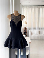 Jessica Sequin Tulle Ruched Hem Mini Dress in Black Avalabel