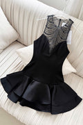 Jessica Sequin Tulle Ruched Hem Mini Dress in Black Avalabel