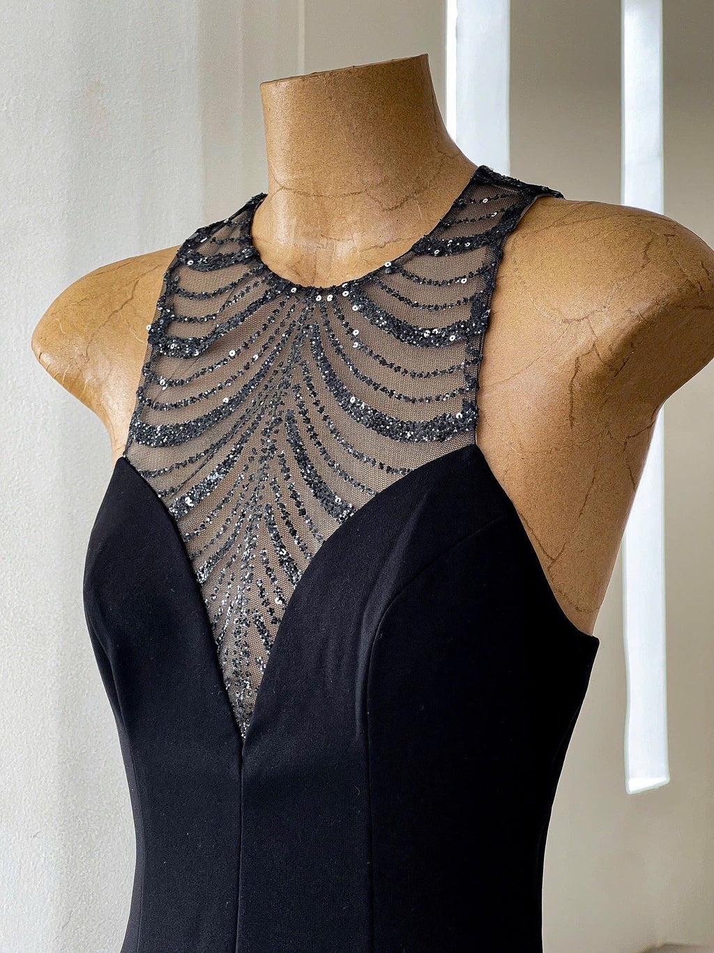 Jessica Sequin Tulle Ruched Hem Mini Dress in Black Avalabel