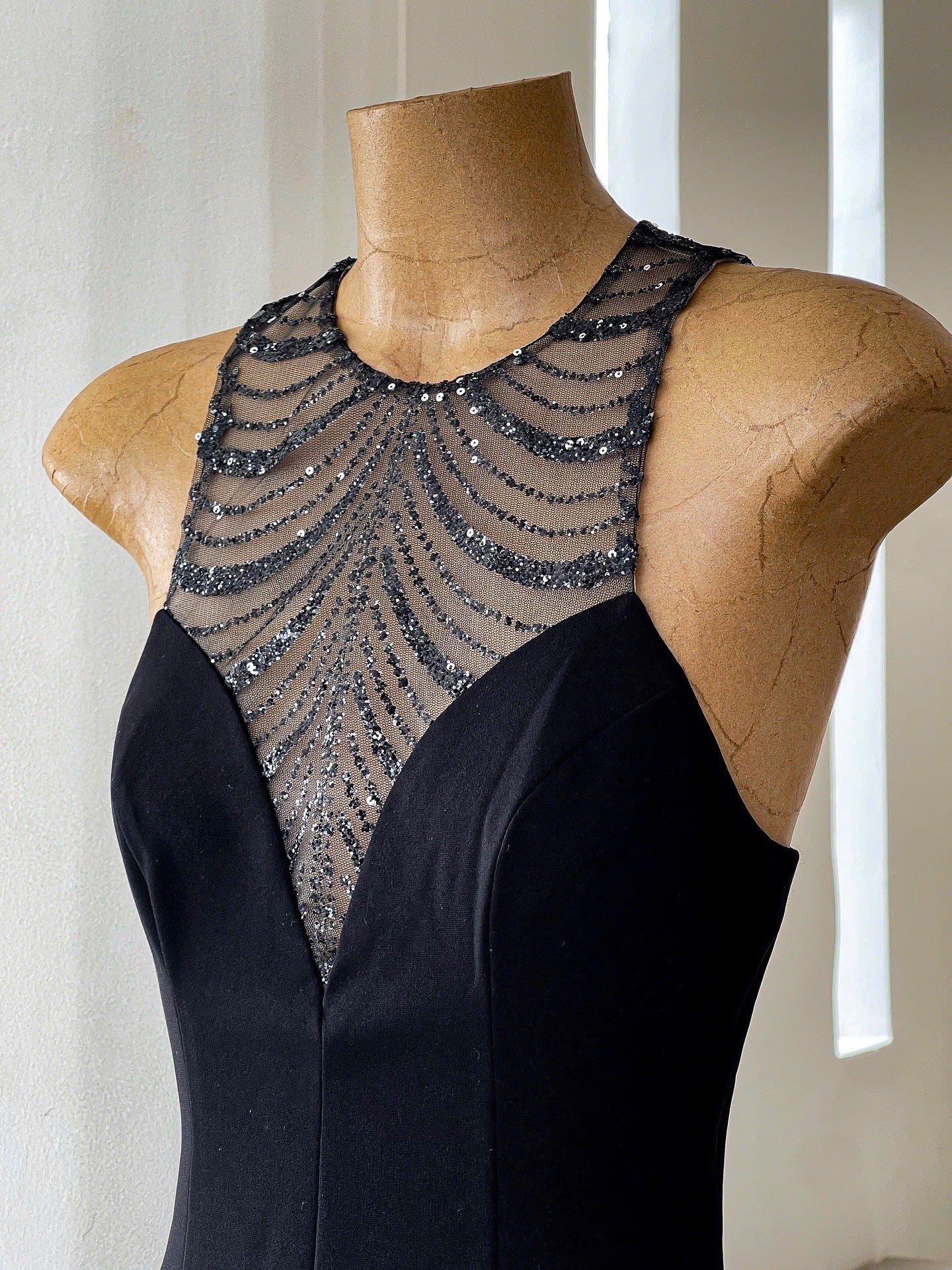 Jessica Sequin Tulle Ruched Hem Mini Dress in Black