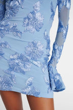 Floral-Embroidered Mesh Mini Dress In Blue Soraya