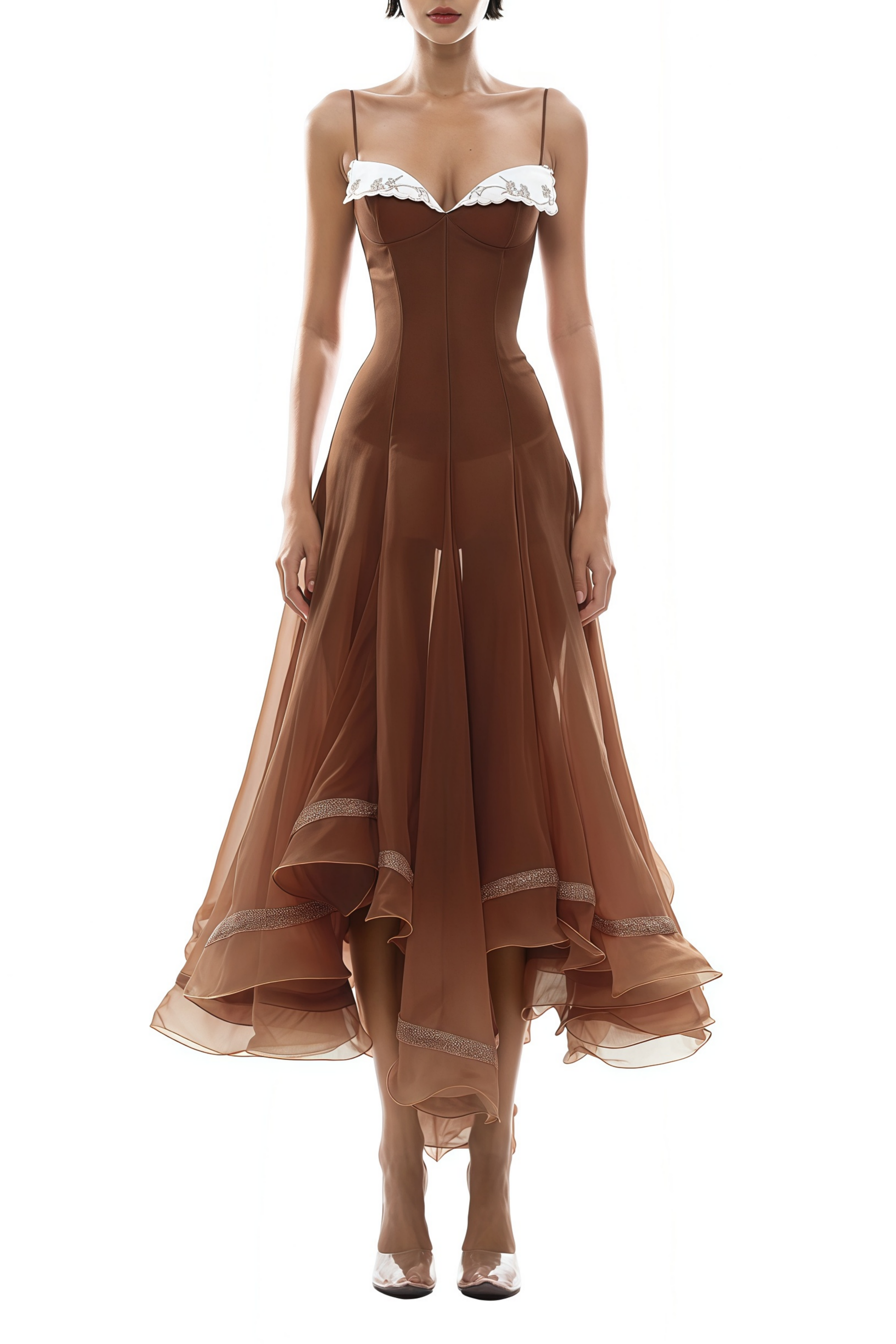 Xaviera Rust Asymmetrical Midi Dress in Brown Avalabel