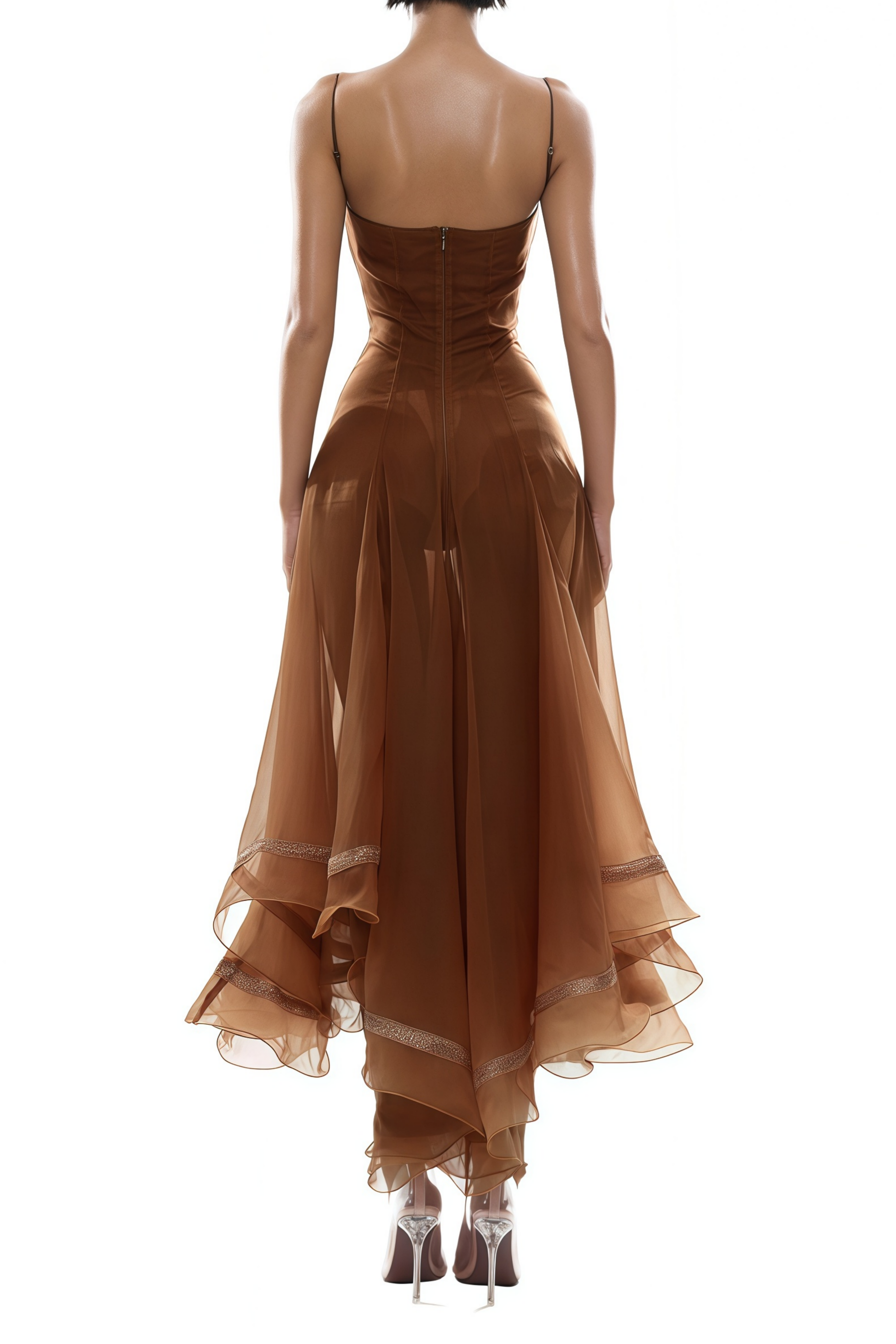Xaviera Rust Asymmetrical Midi Dress in Brown Avalabel