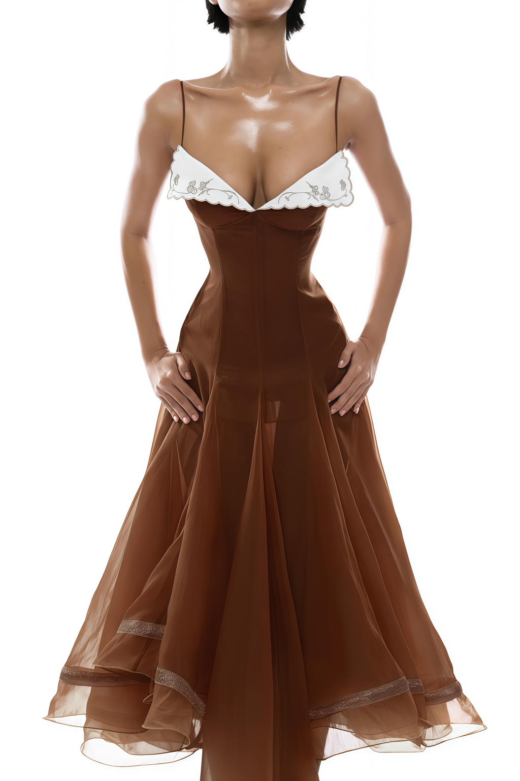 Xaviera Rust Asymmetrical Midi Dress in Brown Avalabel