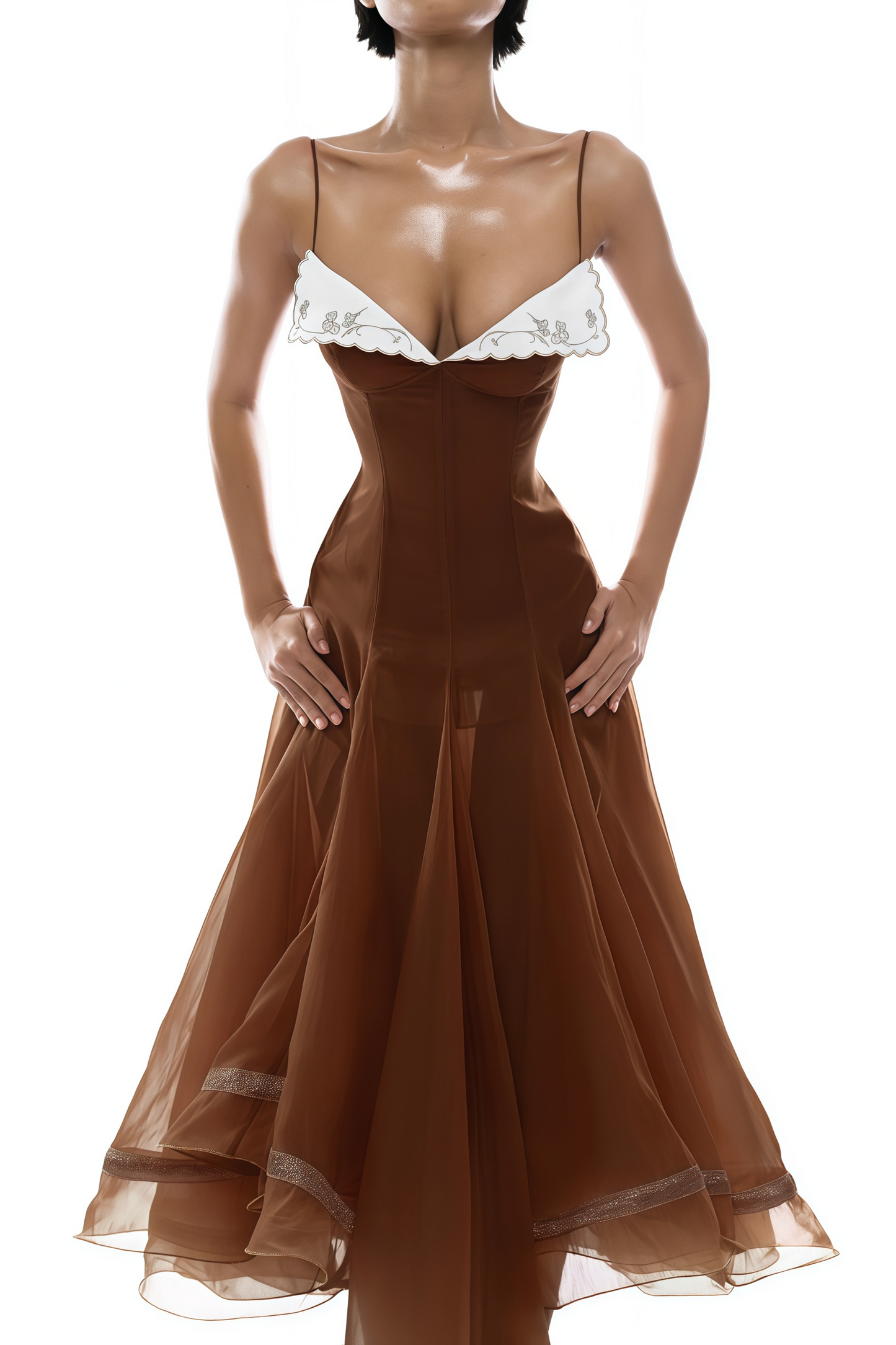 Xaviera Rust Asymmetrical Midi Dress in Brown