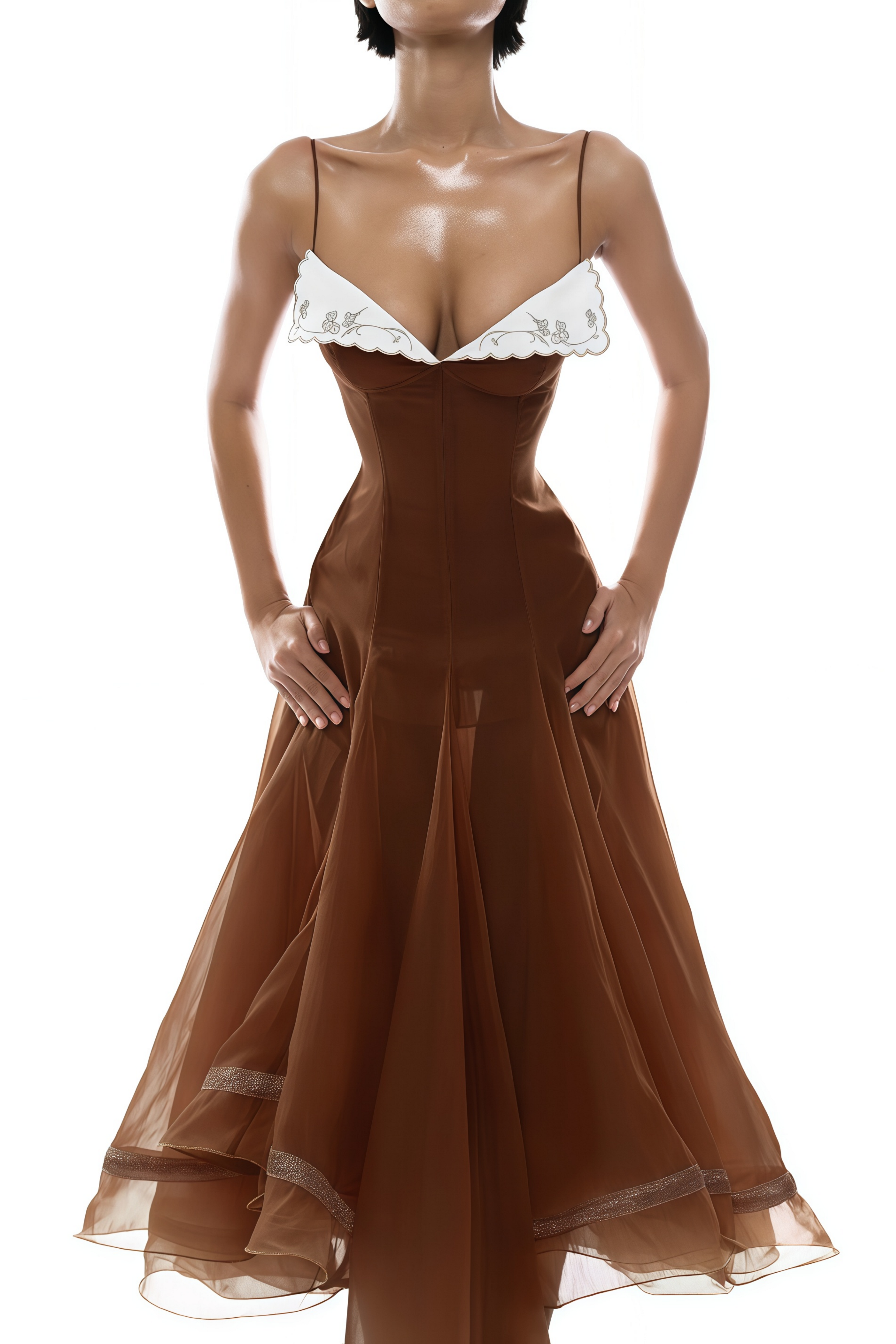 Xaviera Rust Asymmetrical Midi Dress in Brown Avalabel