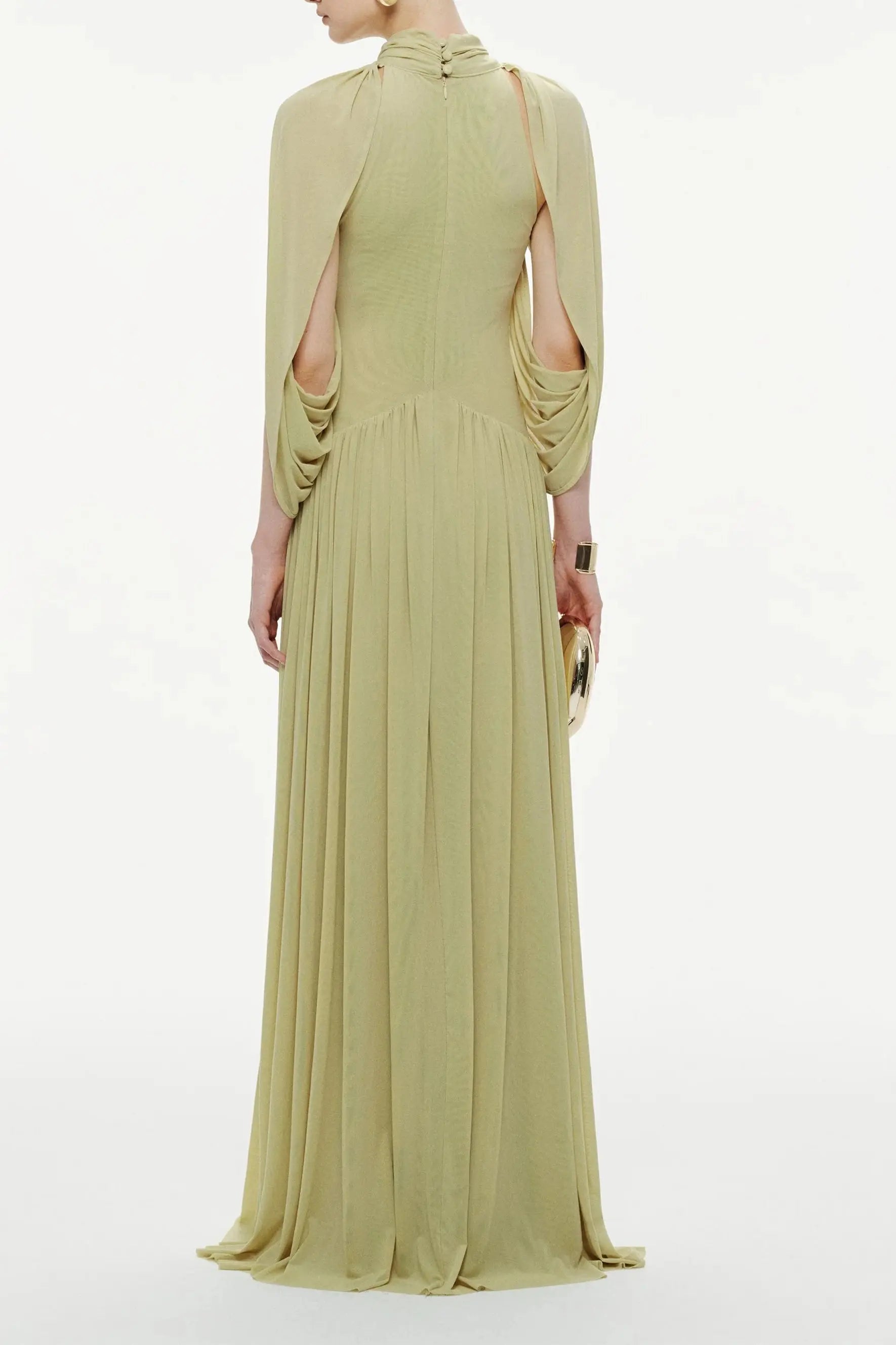 leona Green Draped Cape Sleeve Knit Maxi Dress Avalabel