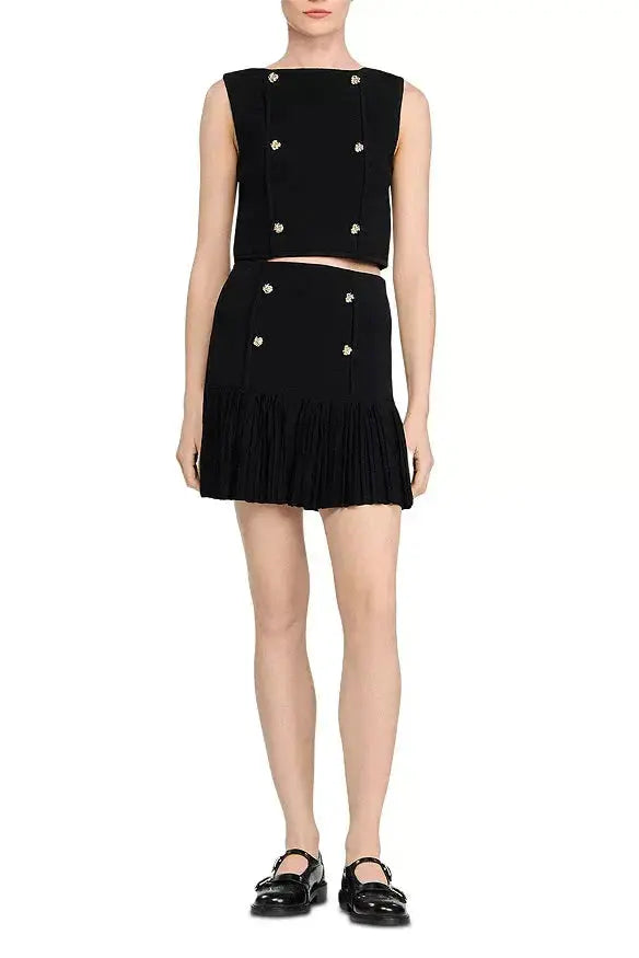 marcia black Double Breasted Ruffle Mini Skirt Avalabel