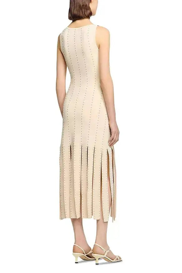 marjorie Fringed Knit Maxi Dress in Ecru Avalabel