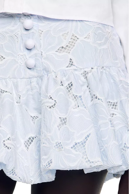 Lace Flower Embroidery Mini Skirt in Sky Blue