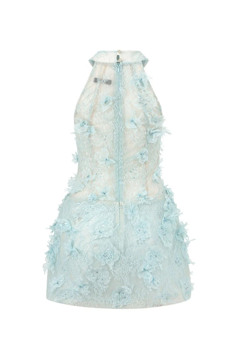 Floral Lace Mini Dress In blue Avalabel