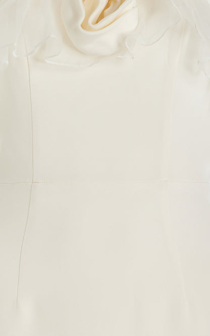 Ruffled Silk Strapless Midi Dress in Beige